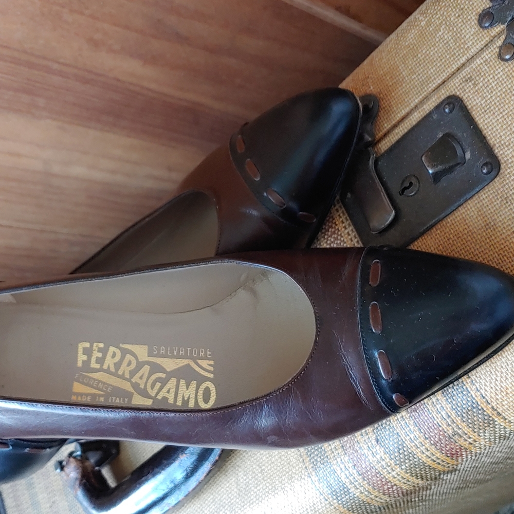Vintage Salvatore Ferragamo Brown Heels with Stitching